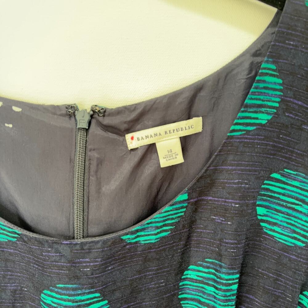 Banana Republic Polka Dot Linen Blend Dress Blue Green Sleeveless Womens 14 - Picture 5 of 15